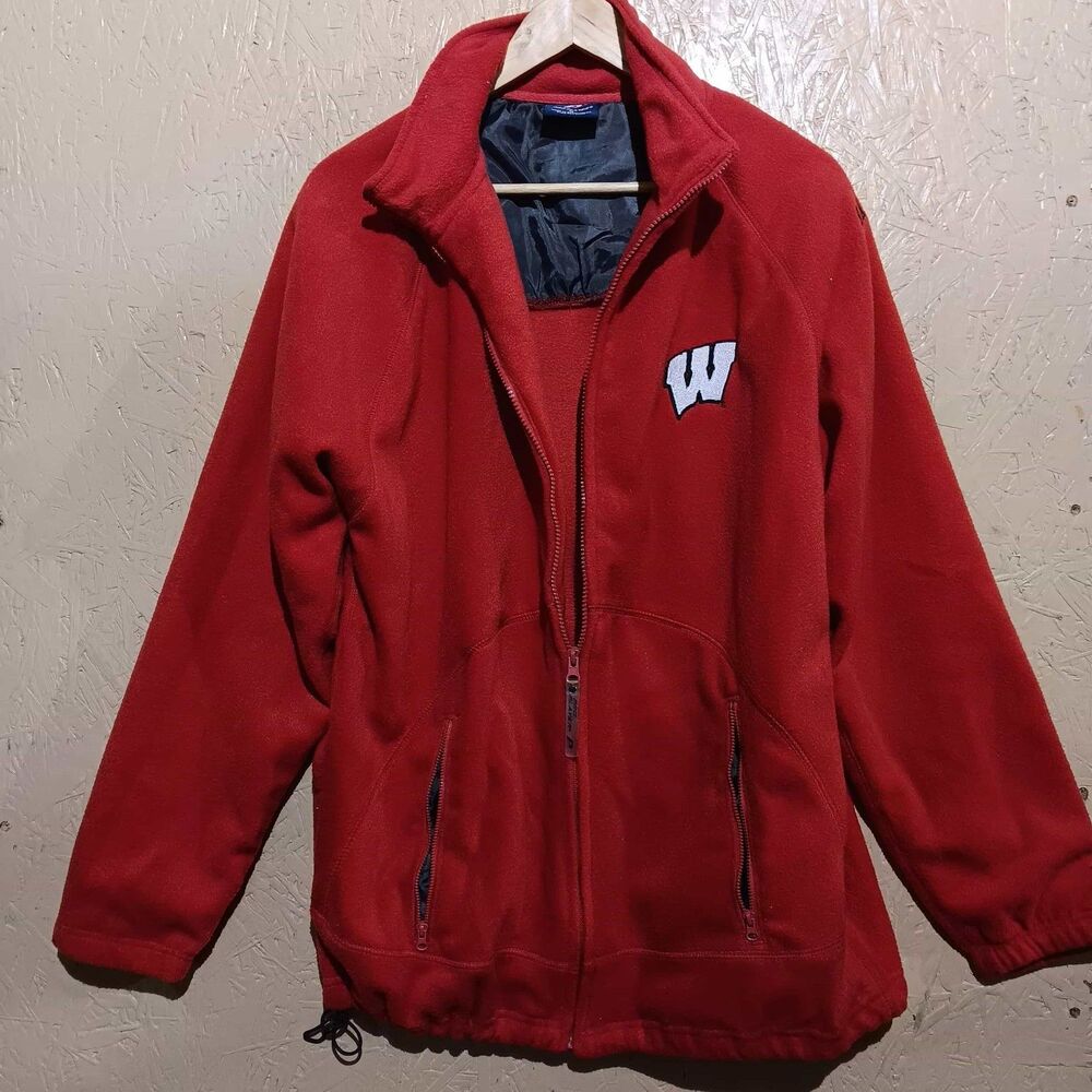 Pro Player Men Wisconsin Badgers Jacket NCAA Red Full Zip Cord Lock Size Medium